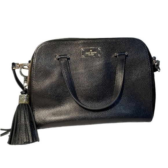 kate spade Pebbled Textured Black Leather Purse Suede Top Detachable Tassel - Picture 14 of 14